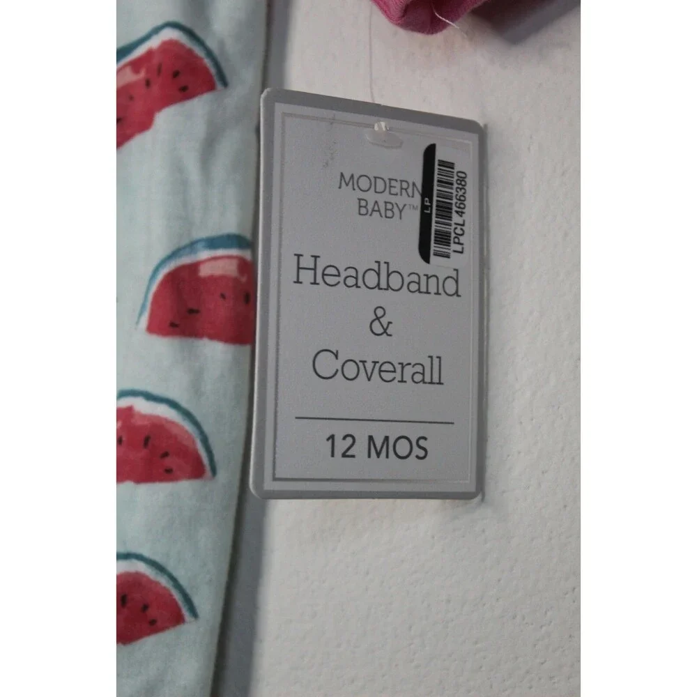 Modern Baby Coverall And Headband 12 Months 2pc Teal Watermelon